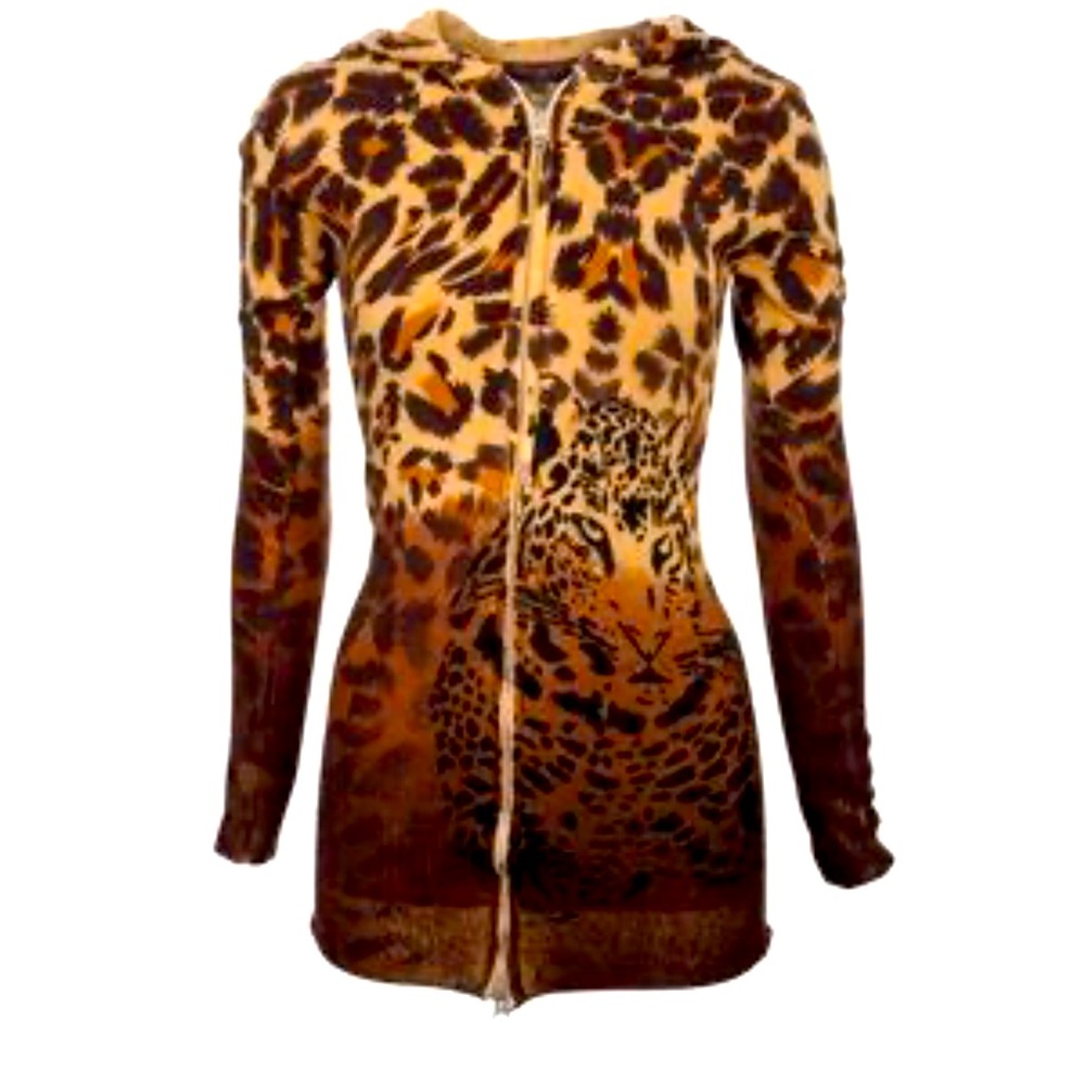 Raw7-Leopard Print Zip-Up Hoodie a acrylic sweater with tiger print.XS